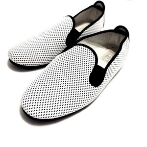FLOSSY White & Black Comfy Slip On Flats Loafers Sneakers Moccasins Made @ Spain